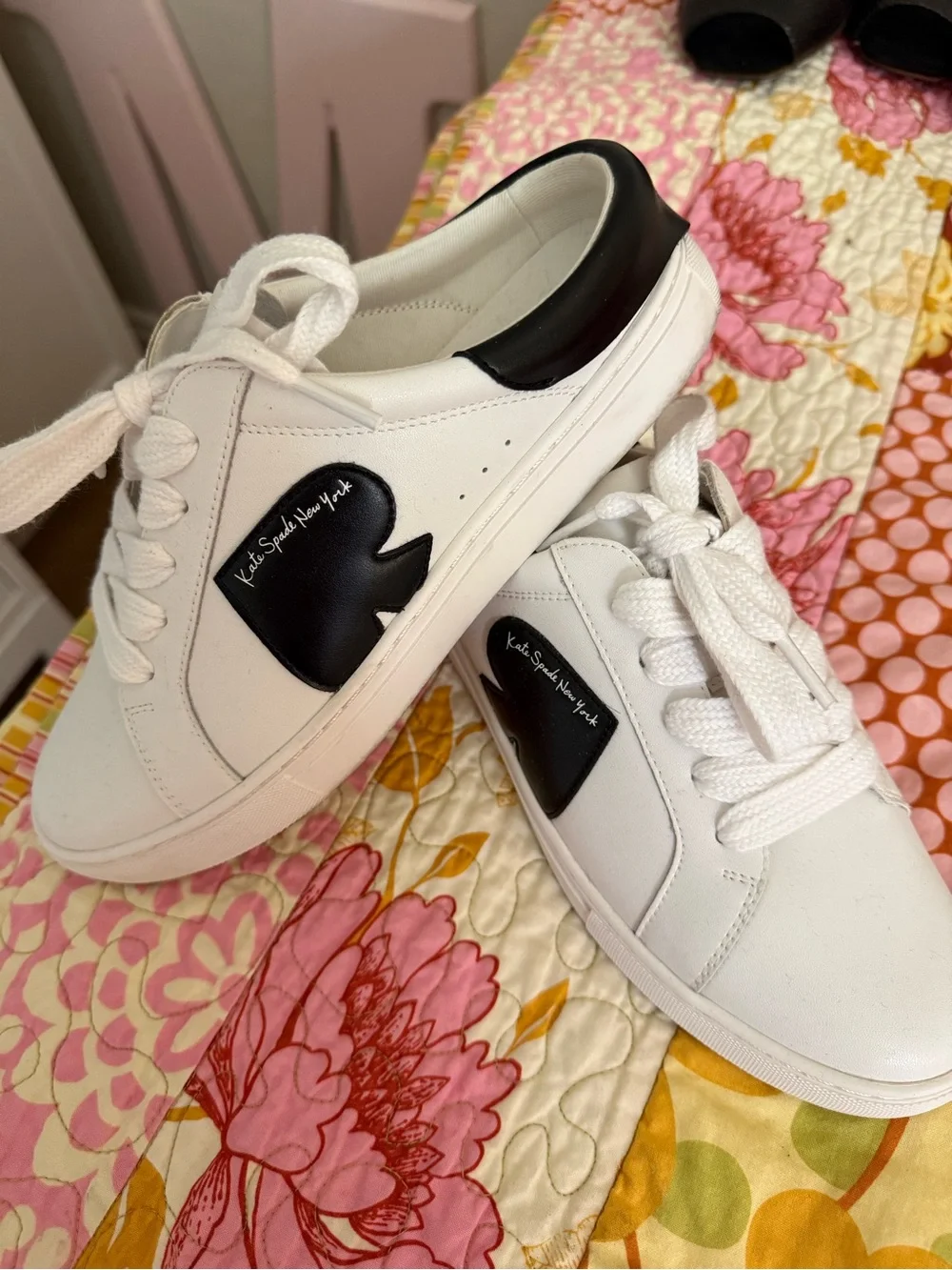 kate spade White and Black Low-Top Leather Sneakers